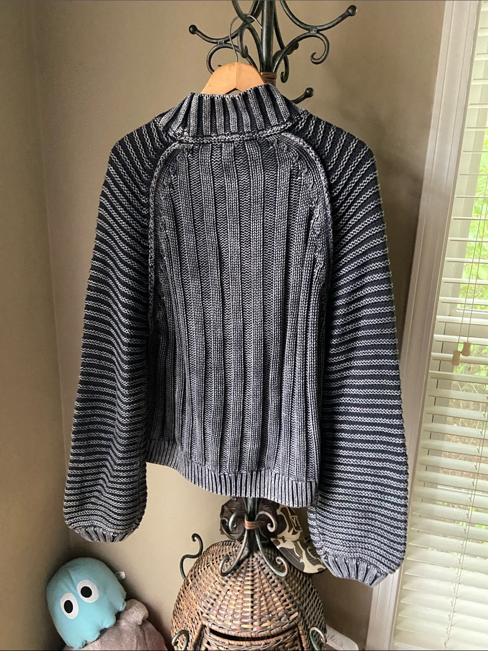 Free People Sweetheart Rib Chunky Mock Neck Sweater Black Washed Cotton M - Picture 4 of 7